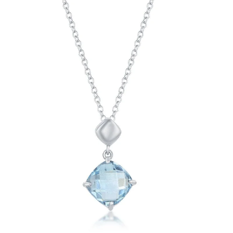 Ladies necklaces jade pendants-Sterling Silver Four-Prong Square Cushion-Cut Blue Topaz Necklace