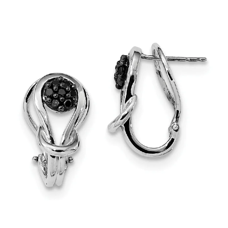 Ladies earrings gothic appeal-1/4 Ctw Black Diamond Love Knot Omega Back Earrings in Sterling Silver