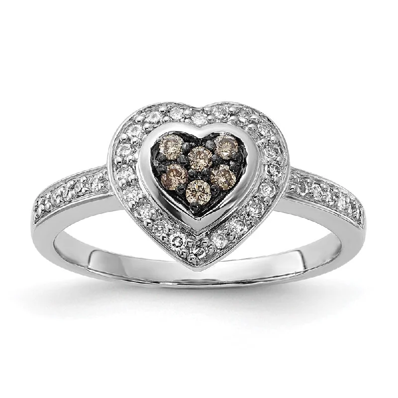 Ladies ring thumb designs-1/4 Ctw Champagne & White Diamond 10mm Heart Ring in Sterling Silver