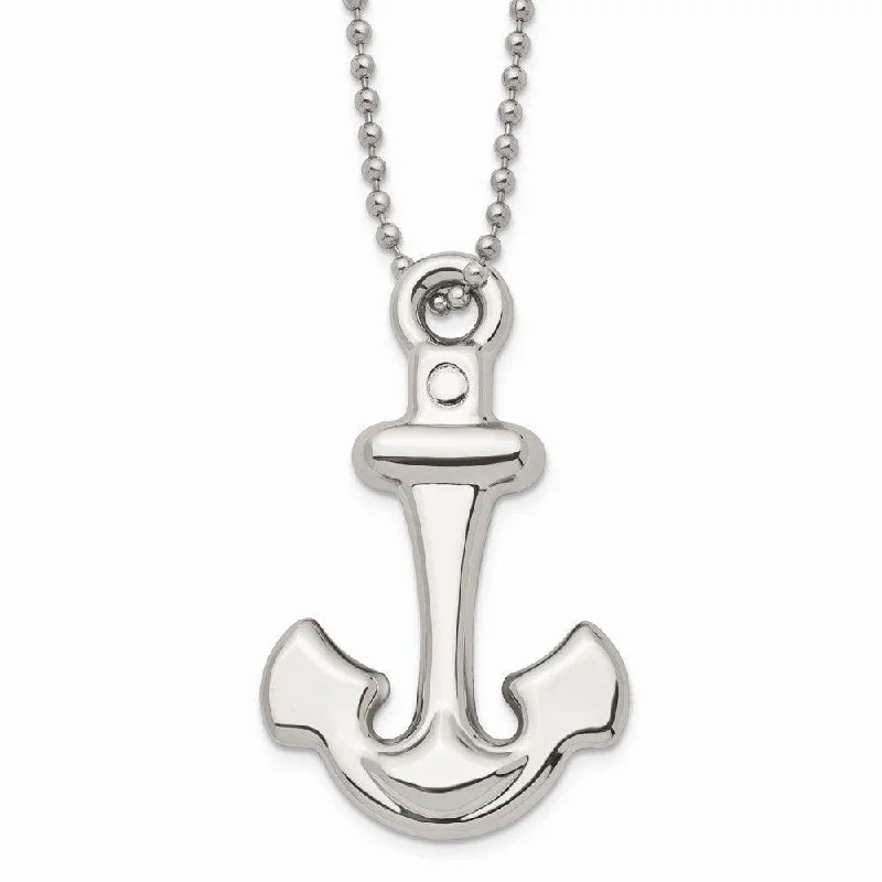 Ladies necklaces age suitability-Stainless Steel Polished Anchor Mariner Cross Necklace