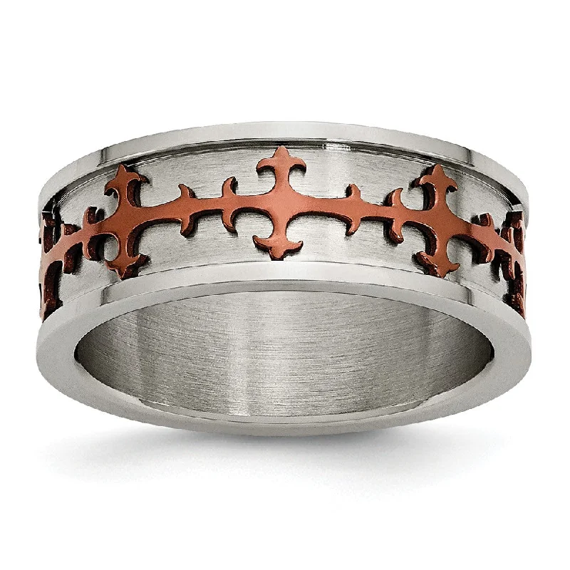 Ladies ring animal themes-8mm Stainless Steel Cognac Plated Cross Band