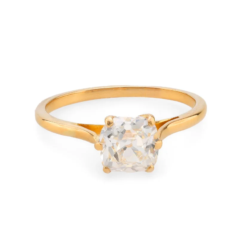 Ladies engagement rings conflict-free-GIA 1.51 carat old mine cut diamond 18k yellow gold engagement ring