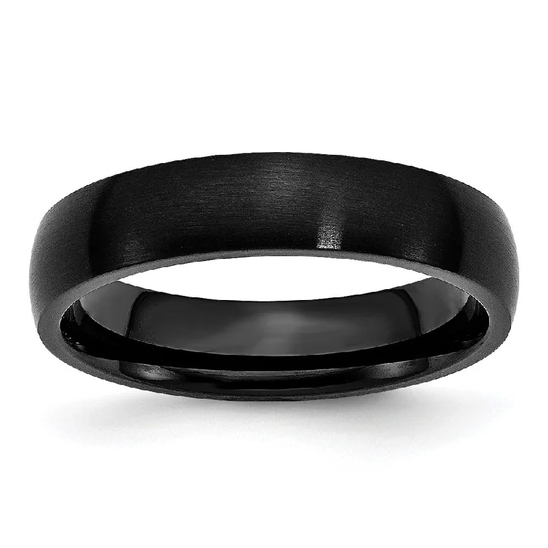 Ladies ring gift options-5mm Black Plated Stainless Steel Brushed Domed Band