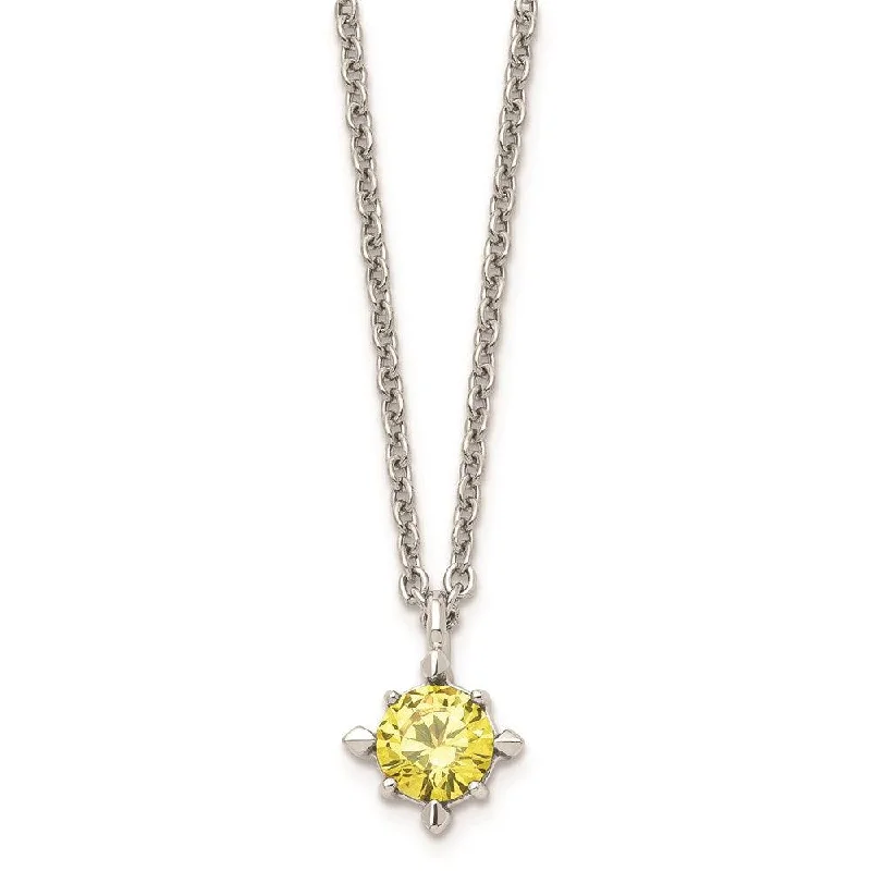 Ladies necklaces emotional keepsakes-Stainless Steel Yellow CZ Pendant 18in Necklace