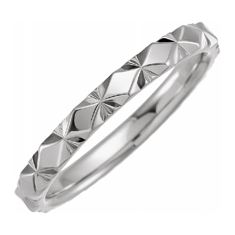 Ladies ring wedding accessories-2.5mm 14K White Gold Diamond Cut Faceted Standard Fit Band