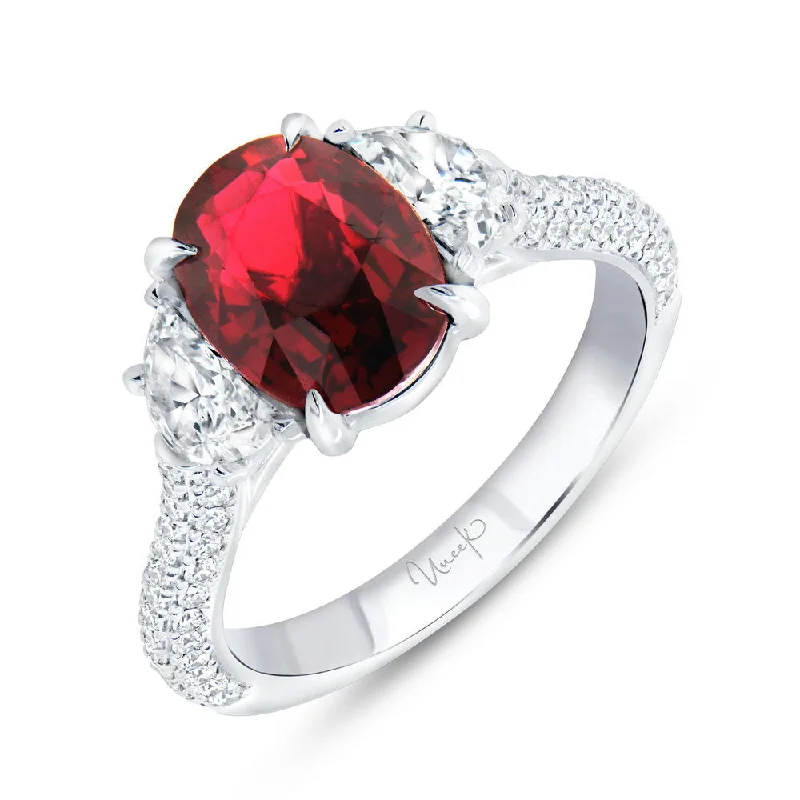 Ladies engagement rings minimalist designs-Uneek Precious Collection 3-Sided Oval Shaped Ruby Engagement Ring