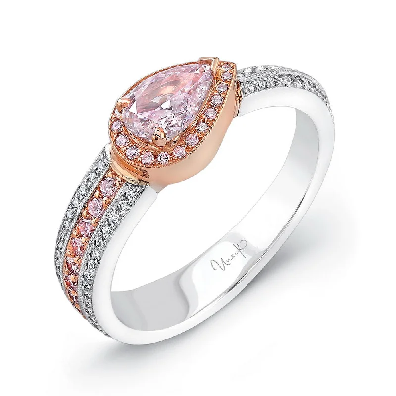 Ladies engagement rings online stores-Uneek Natureal Collection Halo Pear Shaped Fancy Pink Diamond Engagement Ring