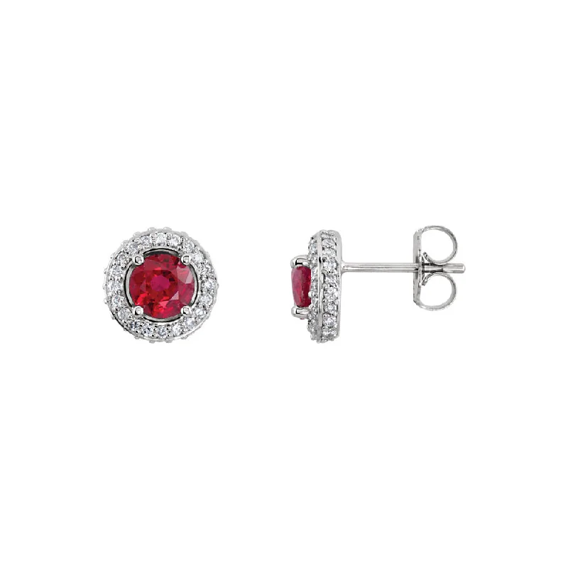 Ladies earrings gold-plated-Ruby & Diamond Entourage 8mm Post Earrings in 14k White Gold