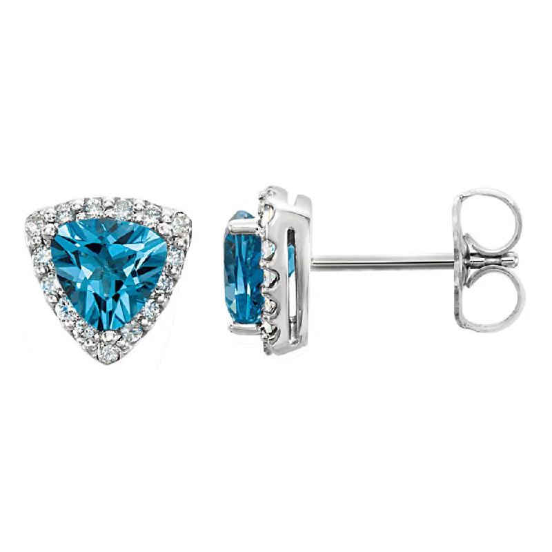 Ladies earrings gift ideas-7mm 14k White Gold Swiss Blue Topaz & .08 CTW (GH,I1) Diamond Earrings