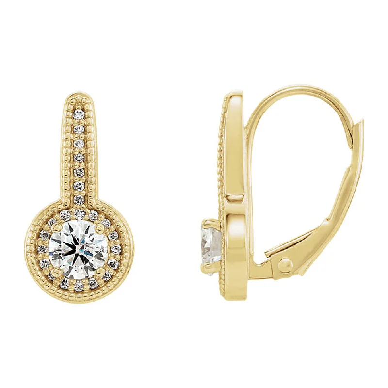 Ladies earrings European flair-8 x 17mm 14k Yellow Gold 5/8 CTW (G-H, I1) Diamond Halo-Style Earrings