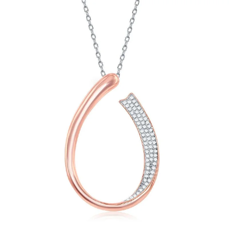 Ladies necklaces latest styles-Sterling Silver Rose GP Half Micro Pave J-Design Necklace