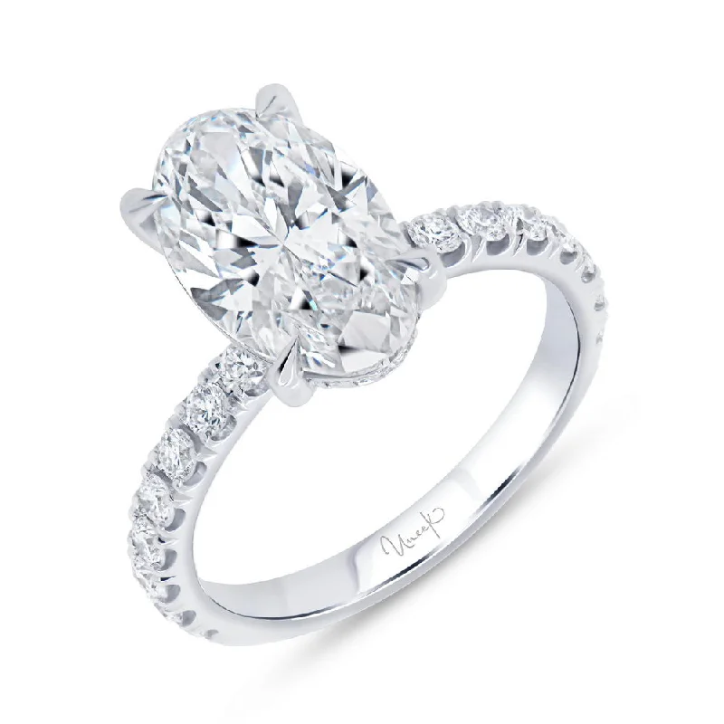 Ladies engagement rings online stores-Uneek Signature Collection Under-Halo Oval Shaped Diamond Engagement Ring