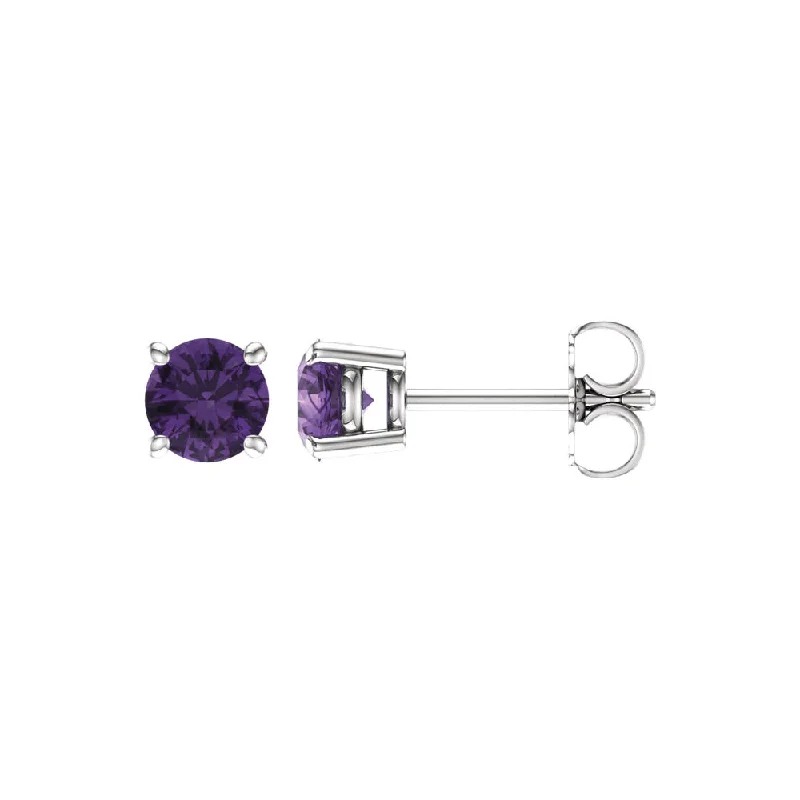 Ladies earrings Asian-inspired-5mm Round Amethyst Stud Earrings in 14k White Gold