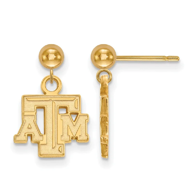 Ladies earrings punk flair-14k Gold Plated Silver Texas A&M University Ball Dangle Earrings