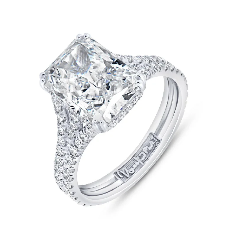 Ladies engagement rings lab-grown diamonds-Uneek Signature Collection Split Radiant Diamond Engagement Ring