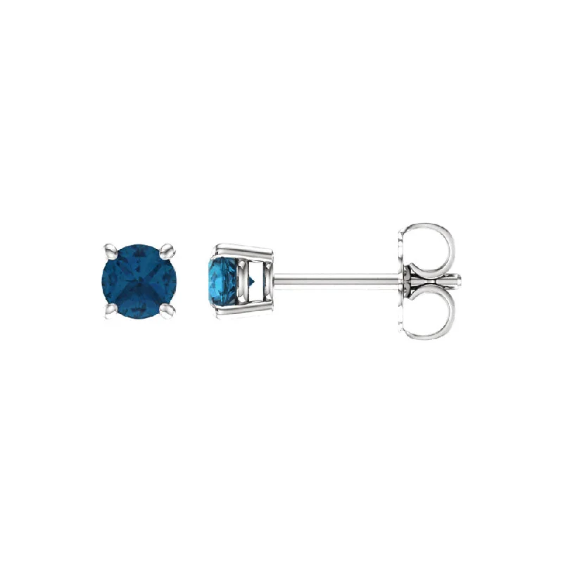 Ladies earrings designer brands-4mm Round London Blue Topaz Stud Earrings in 14k White Gold