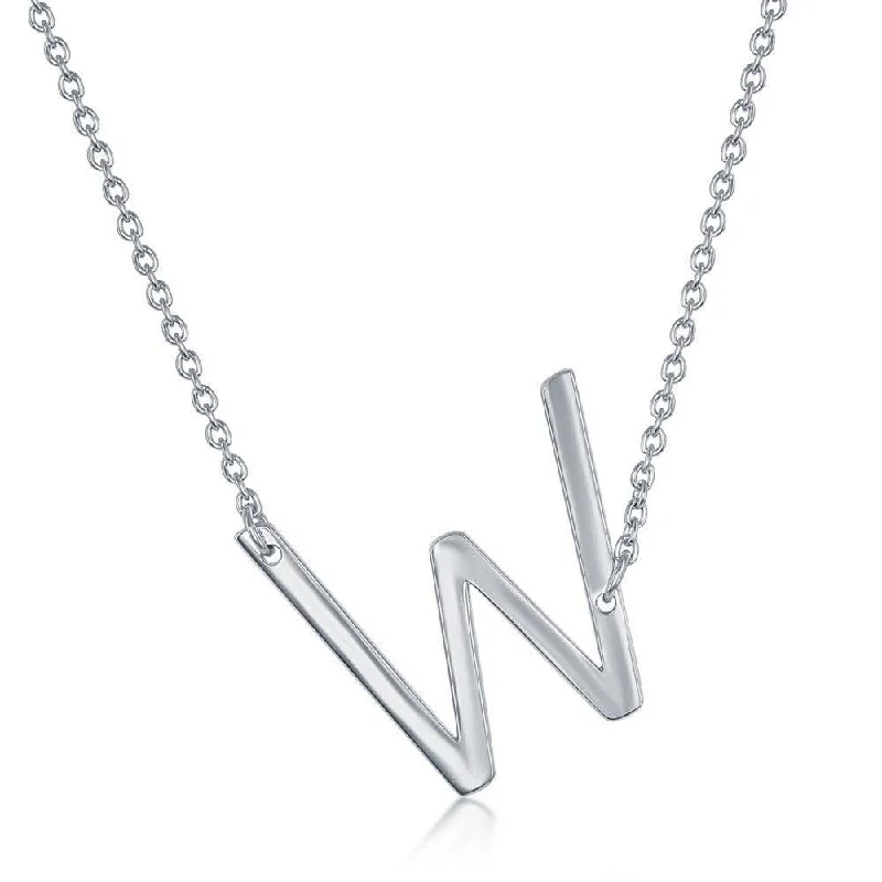 Ladies necklaces long chains-Sterling Silver Sideways W Initial Necklace