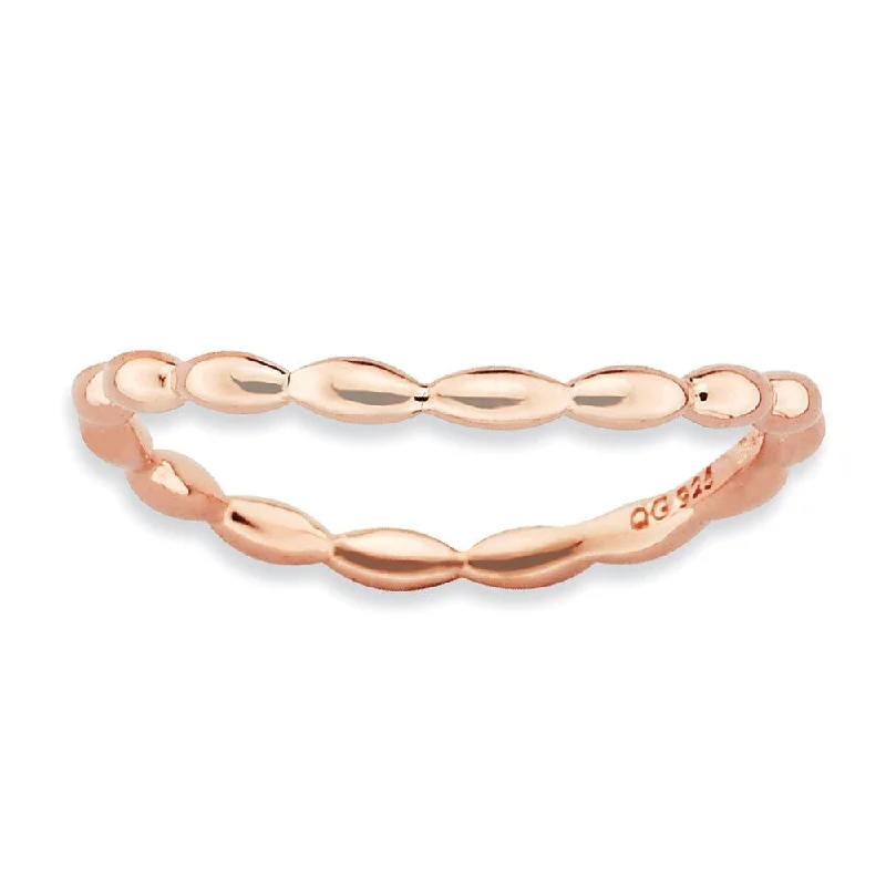 Ladies ring fashion ideas-1.5mm Stackable 14K Rose Gold Plated Silver Curved Rice Bead Band