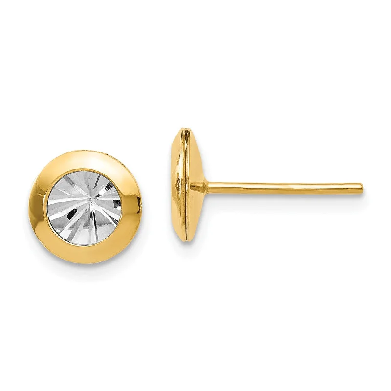 Ladies earrings top brands-8mm Diamond-Cut Post Earrings in 14k Yellow Gold & White Rhodium