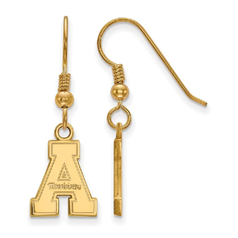 Ladies earrings e-commerce sites-14k Gold Plated Silver Appalachian State U Small Dangle Earrings