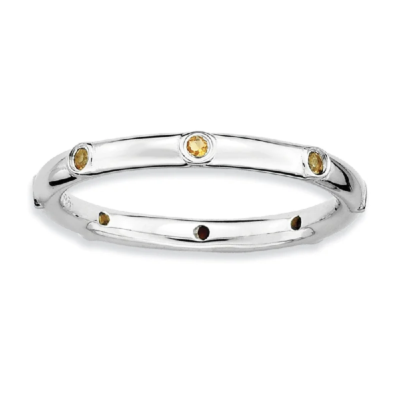 Ladies ring middle finger-Sterling Silver Stackable Citrine Accent 2.25mm Band