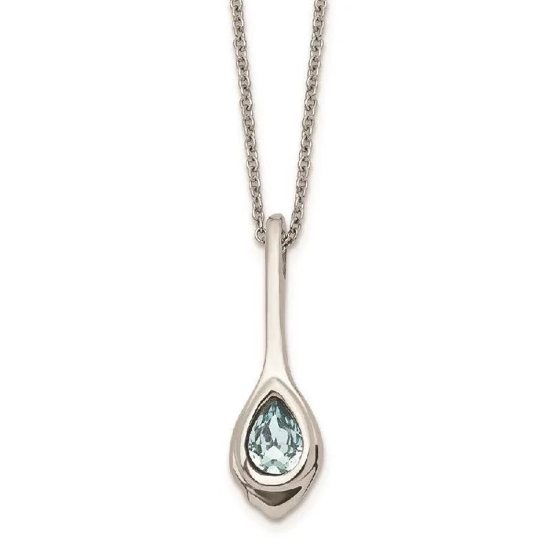 Ladies necklaces vintage charm-Stainless Steel Blue Glass Teardrop w/2in. ext. Necklace