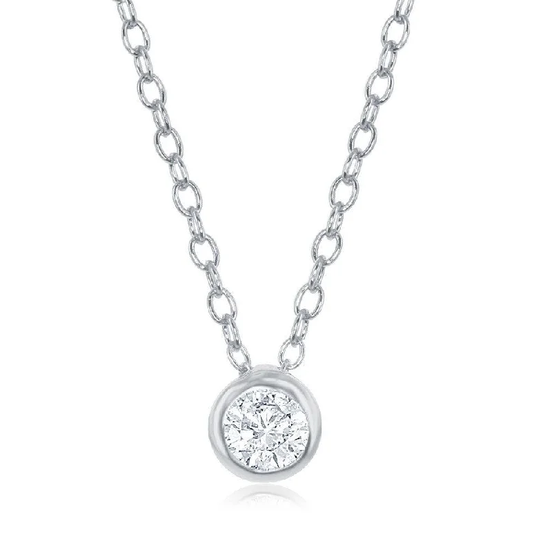 Ladies necklaces minimalist looks-Sterling Silver Single Bezel-Set Cubic Zirconia Necklace