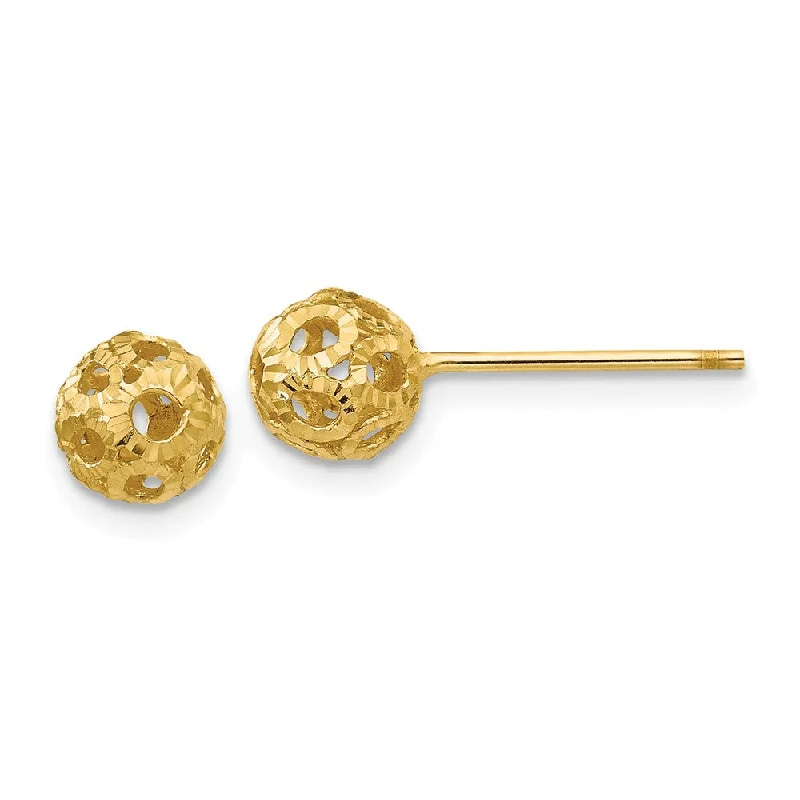 Ladies earrings age suitability-5mm Diamond Cut Open Ball Post Earrings in 14k Yellow Gold