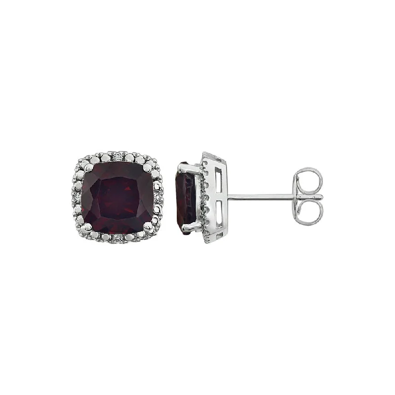 Ladies earrings celebrity styles-Mozambique Garnet & Diamond 10mm Earrings in 14k White Gold