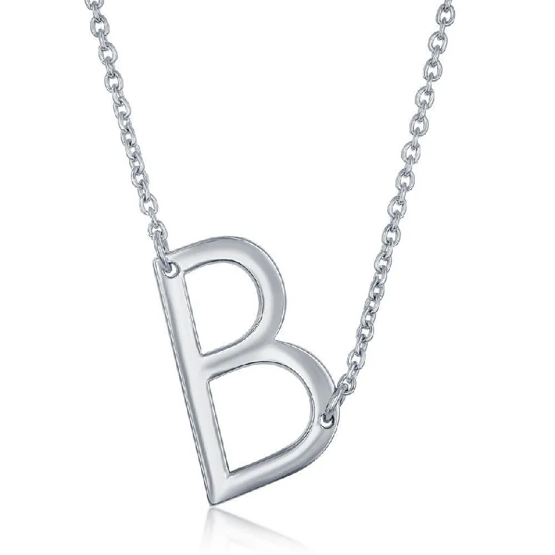 Ladies necklaces lightweight feel-Sterling Silver Sideways B Initial Necklace