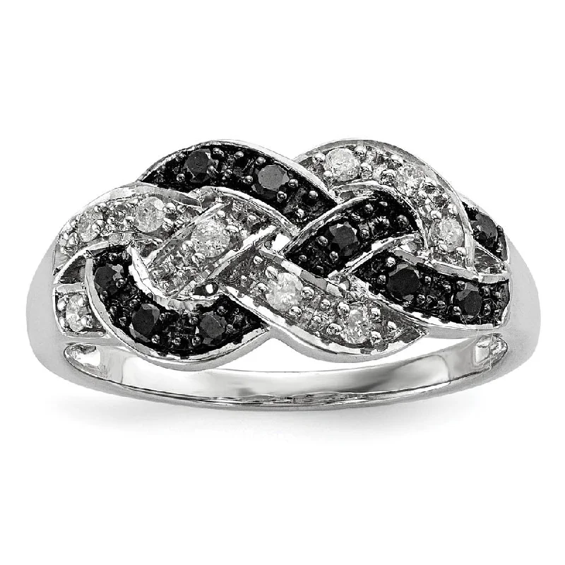 Ladies ring Valentine’s Day-1/4 Ctw Black & White Diamond Woven Tapered Ring in Sterling Silver