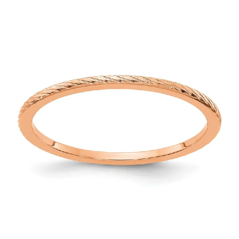 Ladies ring star motifs-1.2mm 14k Rose Gold Twisted Pattern Stackable Band