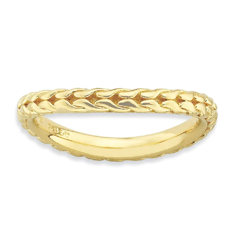 Ladies ring wedding accessories-2.25mm Stackable 14K Gold Plated Silver Curved Wheat Pattern Band