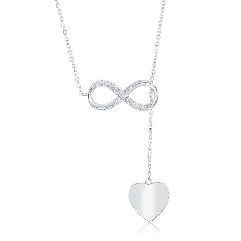 Ladies necklaces Christmas styles-Sterling Silver Half CZ Infinity with Shiny Heart Y Necklace