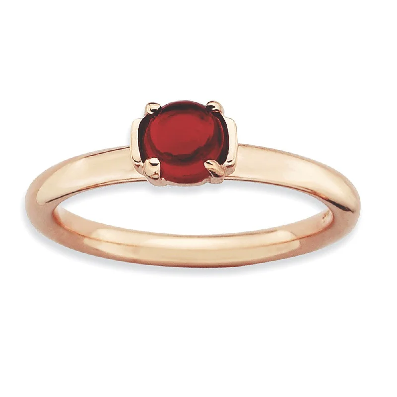 Ladies ring ruby stones-14k Rose Gold Plated Sterling Silver & Garnet 5mm Cabochon Stack Ring