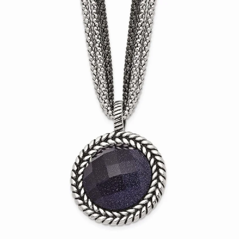 Ladies necklaces hypoallergenic-Stainless Steel Polished Blue Sandstone w/2in ext. Reversible Necklace