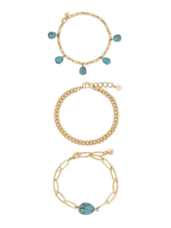 Ladies bracelets gold-plated-Turquoise Nugget Bracelet Set