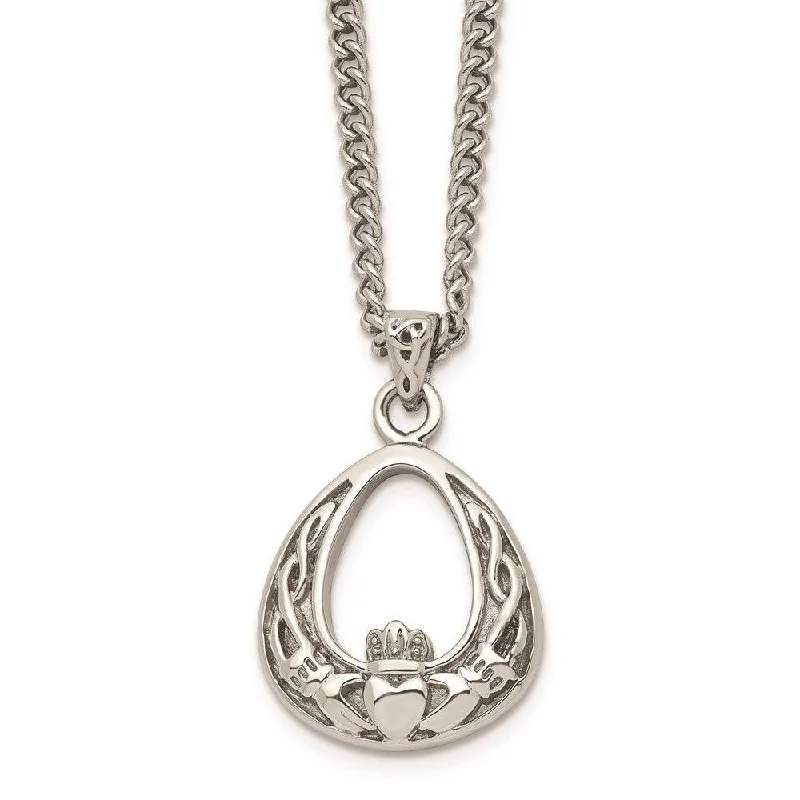 Ladies necklaces synthetic jewels-Stainless Steel Polished Claddagh Necklace