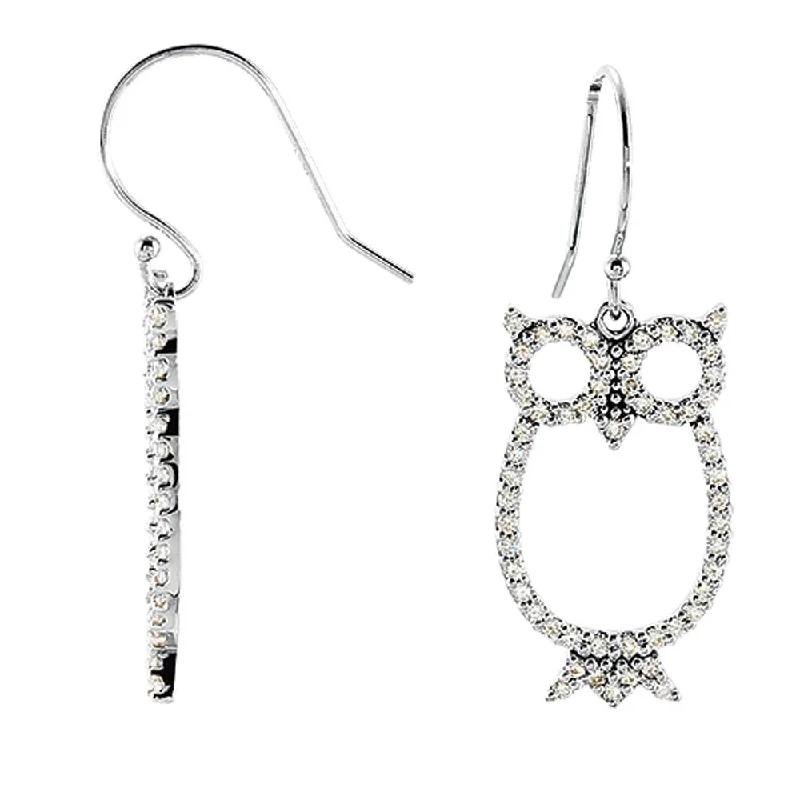 Ladies earrings mature appeal-1/2 cttw Diamond Owl Earrings in 14k White Gold