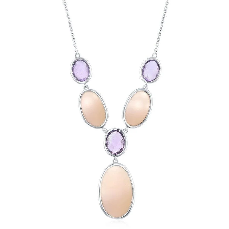 Ladies necklaces hypoallergenic-Sterling Silver Oval Amethyst and Pink MOP Y Necklace