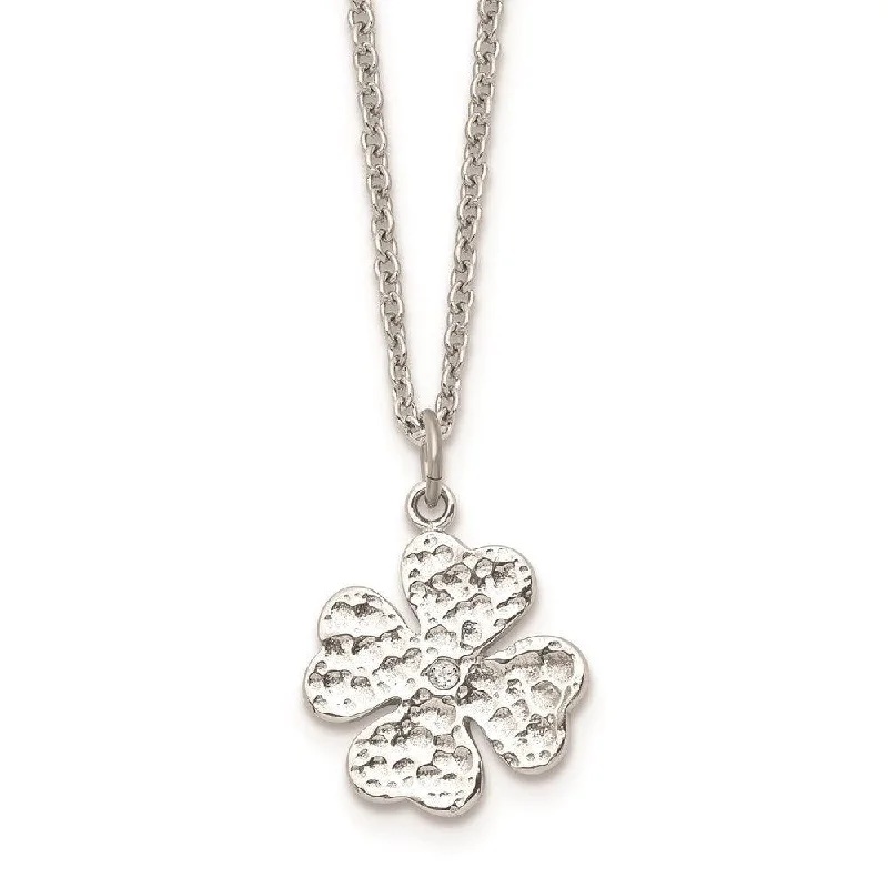 Ladies necklaces animal themes-Stainless Steel Polished Four Leaf Clover with Crystal Necklace