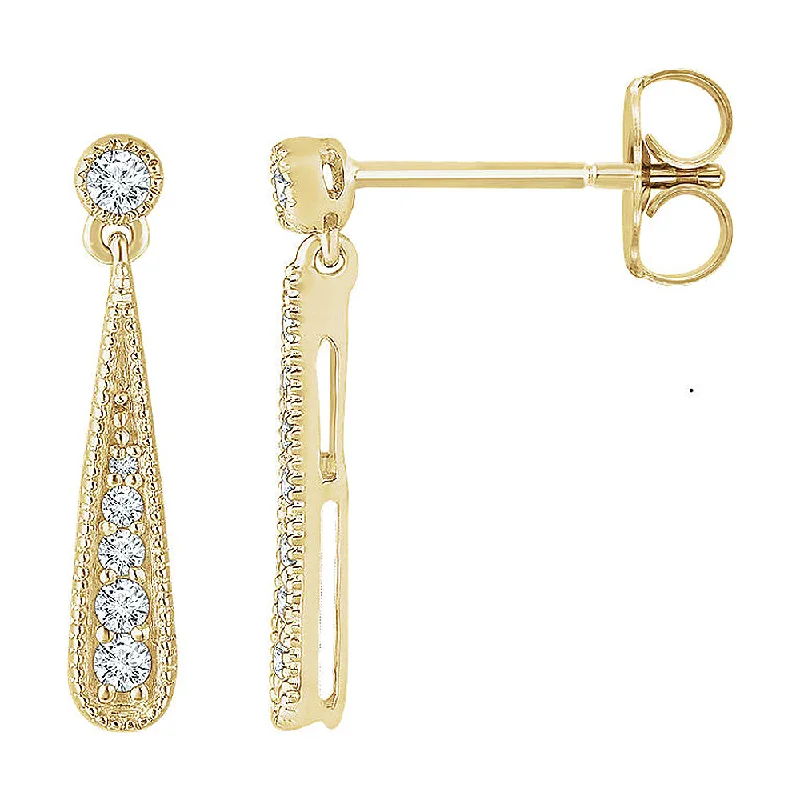 Ladies earrings gift ideas-3 x 18mm 14k Yellow Gold 1/6 CTW (H-I, I1) Diamond Teardrop Earrings