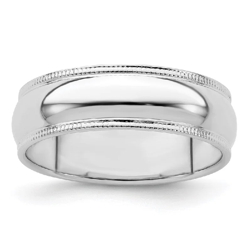 Ladies ring geometric patterns-6mm Sterling Silver Half Round Milgrain Edge Standard Fit Band