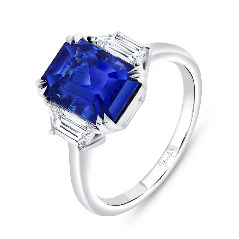 Ladies engagement rings Asian-inspired-Uneek Precious Collection Three-Stone Blue Sapphire Engagement Ring