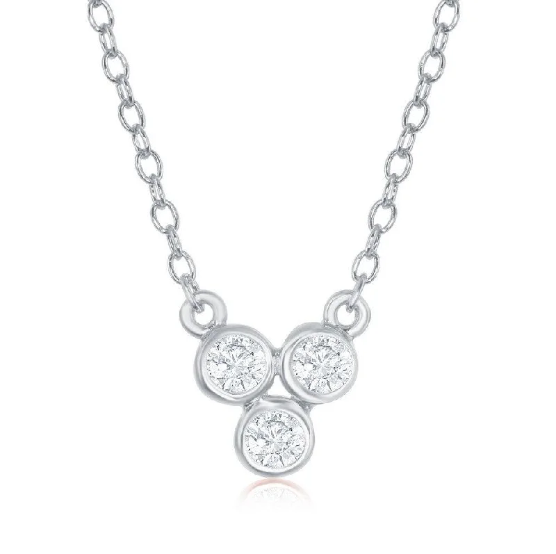 Ladies necklaces rose gold-Sterling Silver Three Small Bezel-Set CZ Dainty Necklace