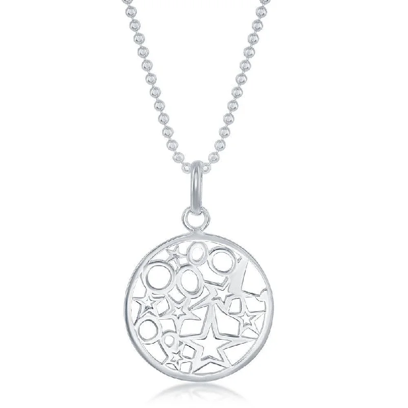 Ladies necklaces cute looks-Sterling Silver 17 Inch Circle With Stars and Circles Inside Necklace