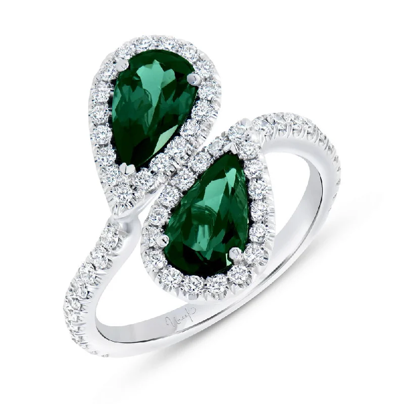 Ladies engagement rings size guide-Uneek Precious Collection Bypass Pear Shaped Green Tourmaline Engagement Ring