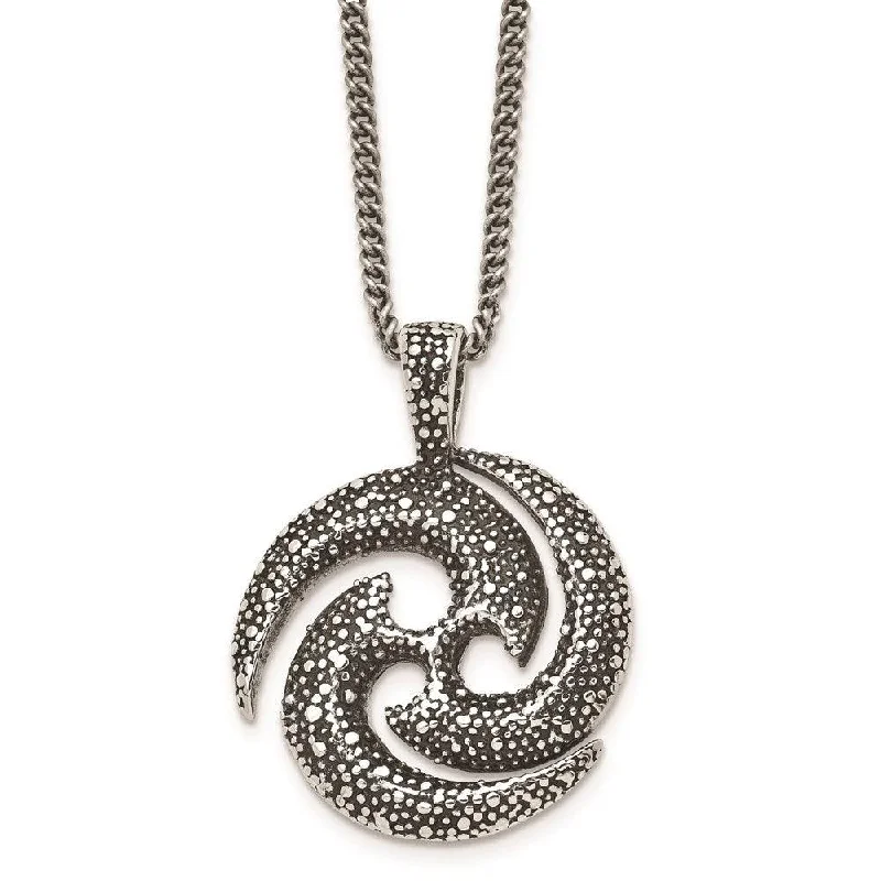 Ladies necklaces engraved names-Stainless Steel Antiqued & Textured Circle 22in Necklace