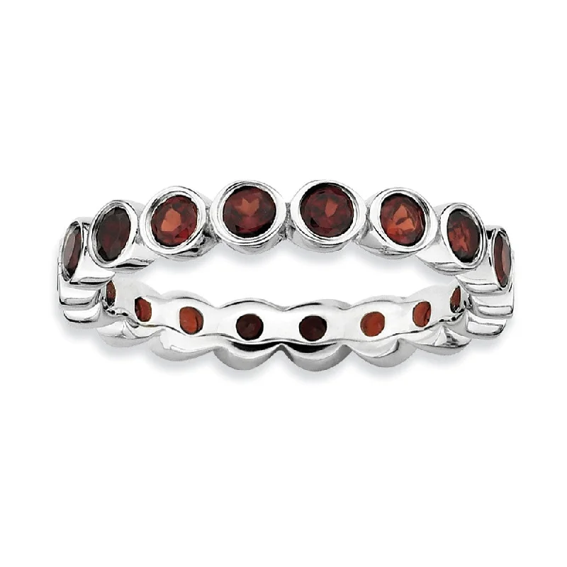 Ladies ring index finger-3.5mm Sterling Silver and Garnet Bezel Set Stackable Band