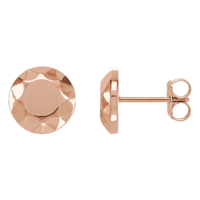 Ladies earrings titanium options-9mm (3/8 Inch) 14k Rose Gold Faceted Circle Stud Earrings